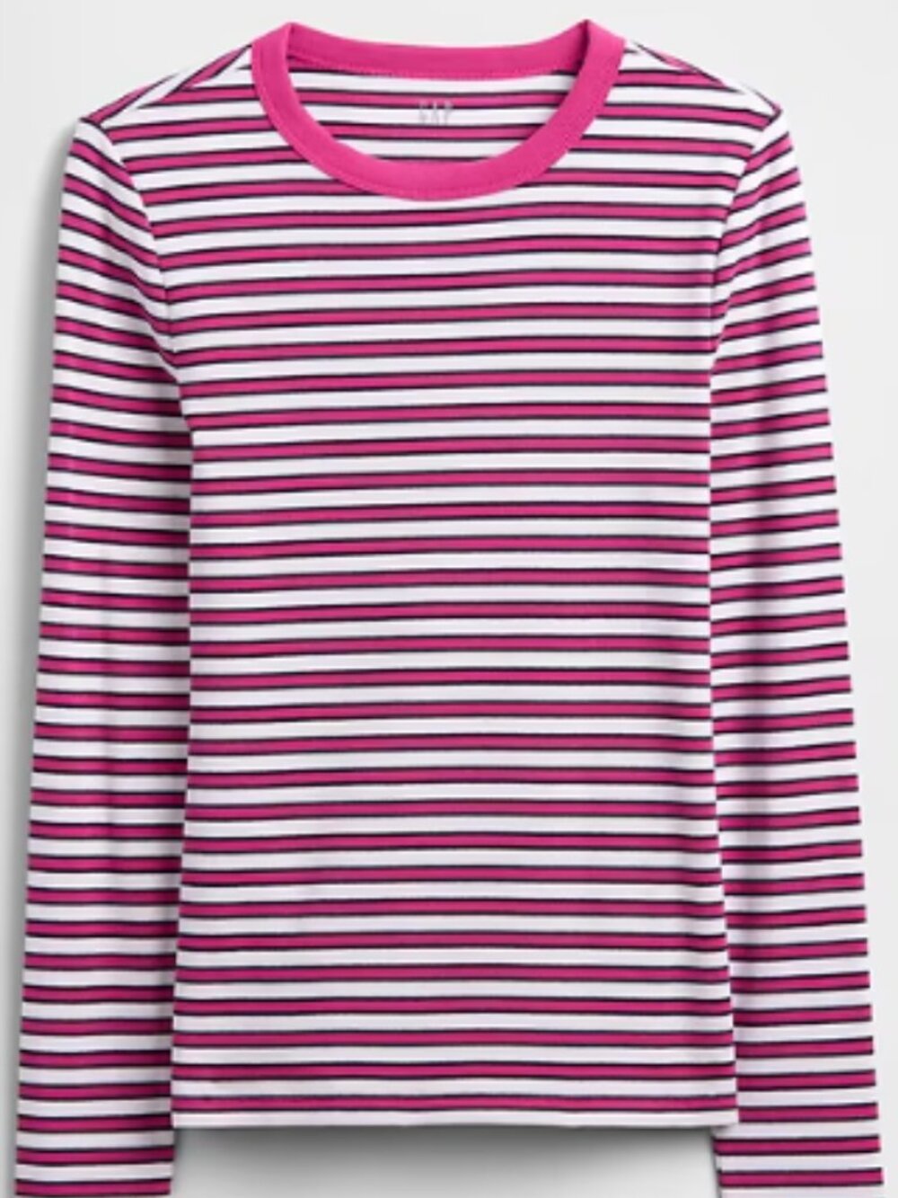 Gap Women's Soft Ribbed Knit Crewneck Shirt Pink Striped Cotton Stretch Top